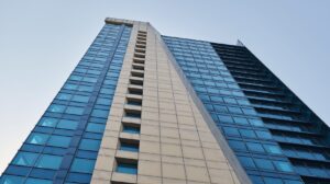 Looking up at building from below